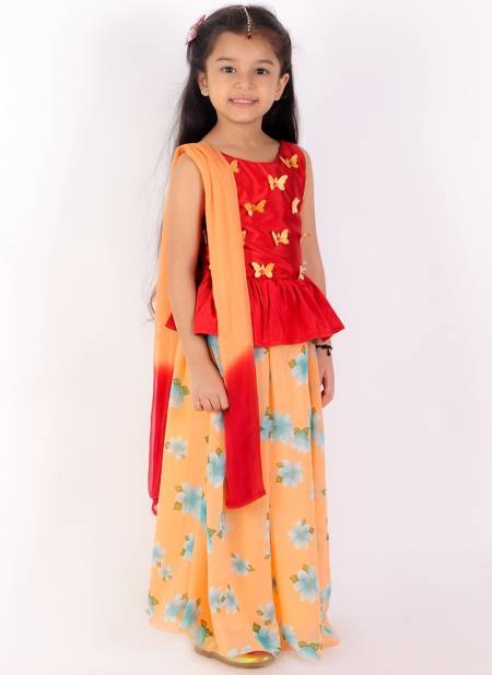 Red And Peach Colour KID1 Neveli Fancy Festive Wear Girls Lehenga Choli Collection K21LG175RDPC